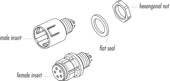 Binder 99-9215-400-05 Snap-In IP67 (subminiature) Male panel mount connector, Contacts: 5, unshielded, solder, IP67