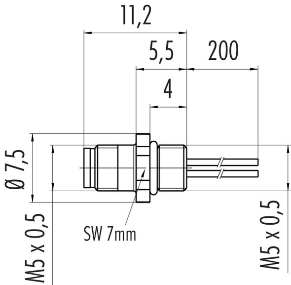 Binder 09-3111-01-04 M5 Male panel mount connector, Contacts: 4, unshielded, single wires, IP67