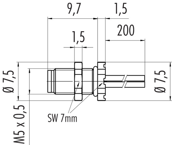 Binder 09-3105-86-03 M5 Male panel mount connector, Contacts: 3, unshielded, single wires, IP67, front fastened