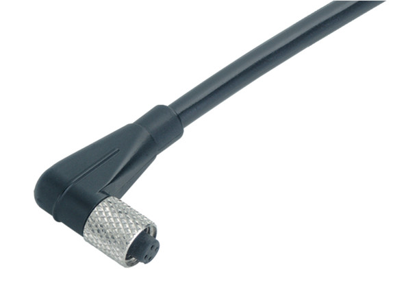 Binder 77-3454-0000-40004-0500 M5 Female angled connector, Contacts: 4, unshielded, moulded on the cable, IP67, UL, M5x0,5, PUR, black, 4 x 0.14 mm², 5 m | American Cable Assemblies