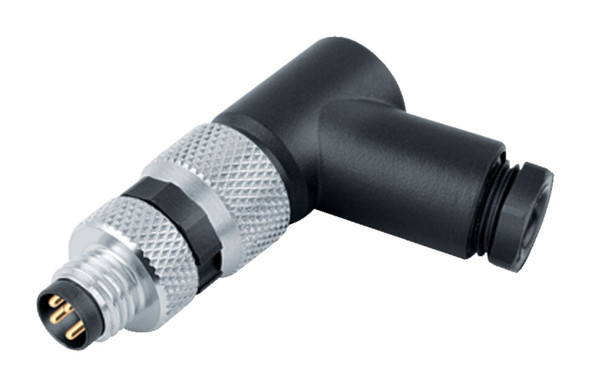 Binder 99-3379-110-03 M8 Male angled connector, Contacts: 3, 3.5-5.0 mm, unshielded, screw clamp, IP67, UL | American Cable Assemblies