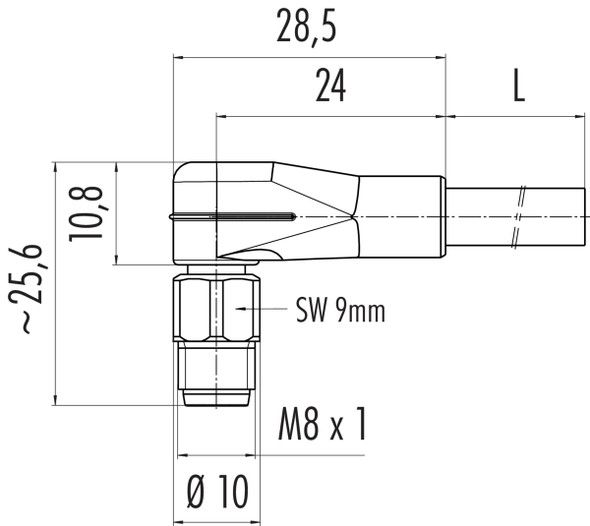 Binder 77-3703-0000-50006-0200 M8 Male angled connector, Contacts: 6, unshielded, moulded on the cable, IP67, UL, PUR, black, 6 x 0.25 mm², stainless steel, 2 m