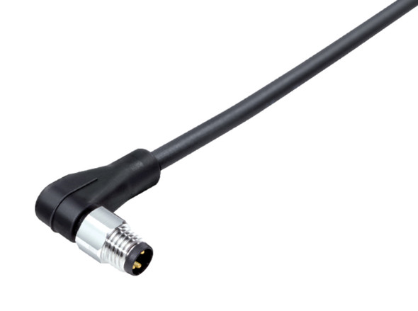 Binder 77-3703-0000-50008-1000 M8 Male angled connector, Contacts: 8, unshielded, moulded on the cable, IP67/IP69K, UL, PUR, black, 8 x 0.25 mm², stainless steel, 10 m | American Cable Assemblies