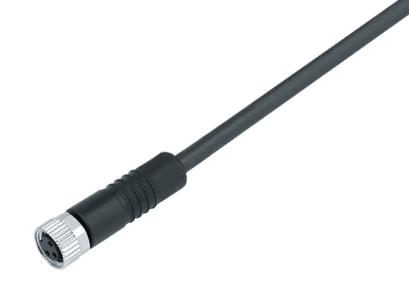 Binder 77-3406-0000-50003-0500 M8 Female cable connector, Contacts: 3, unshielded, moulded on the cable, IP67/IP69K, UL, PUR, black, 3 x 0.34 mm², 5 m | American Cable Assemblies