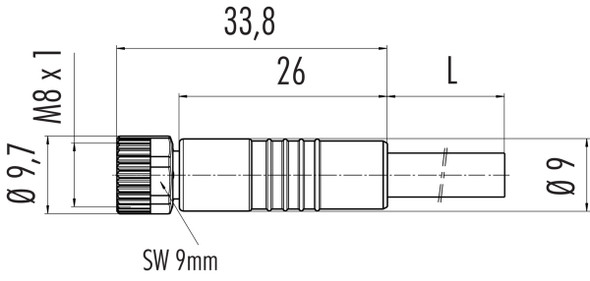 Binder 77-3406-0000-50008-0200 M8 Female cable connector, Contacts: 8, unshielded, moulded on the cable, IP67/IP69K, UL, PUR, black, 8 x 0.25 mm², 2 m