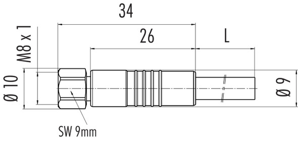 Binder 77-3706-0000-20003-0200 M8 Female cable connector, Contacts: 3, unshielded, moulded on the cable, IP67/IP69K, UL, PVC, grey, 3 x 0.34 mm², stainless steel, 2 m