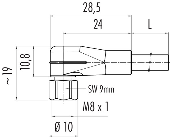 Binder 77-3708-0000-20003-0200 M8 Female angled connector, Contacts: 3, unshielded, moulded on the cable, IP67, UL, PVC, grey, 3 x 0.34 mm², stainless steel, 2 m