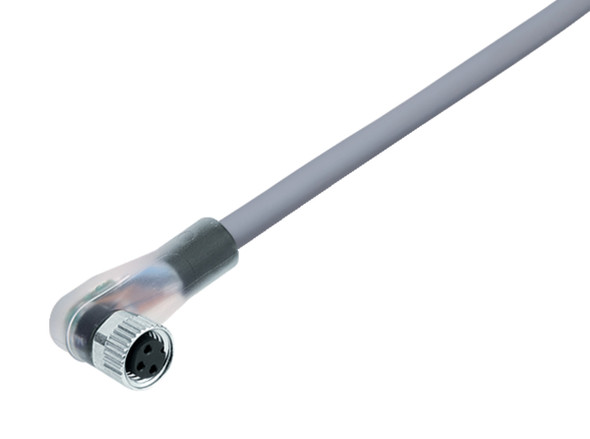 Binder 77-3608-0000-20003-0500 M8 Female angled connector, Contacts: 3, unshielded, moulded on the cable, IP67, UL, PVC, grey, 3 x 0.34 mm², 5 m | American Cable Assemblies