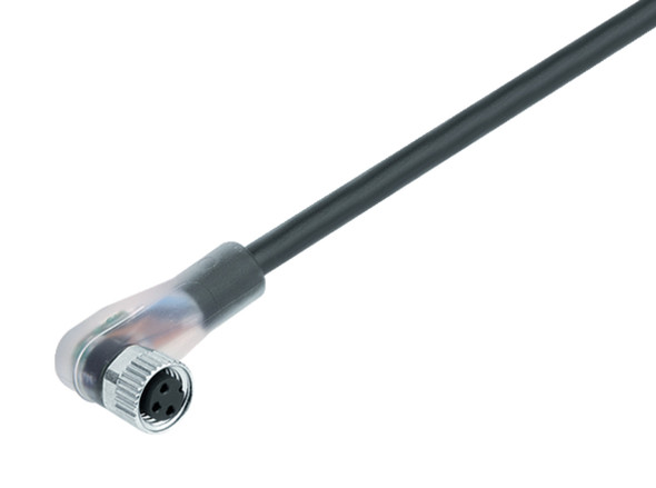 Binder 77-3608-0000-50004-1000 M8 Female angled connector, Contacts: 4, unshielded, moulded on the cable, IP67/IP69K, UL, PUR, black, 4 x 0.34 mm², 10 m | American Cable Assemblies