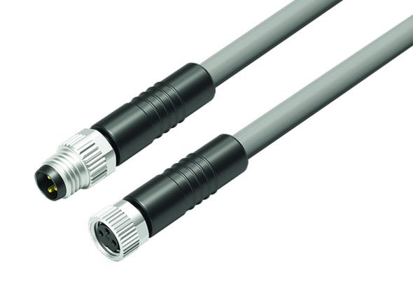 Binder 77-3406-3405-20003-0030 M8 Connecting cable male cable connector - female cable connector, Contacts: 3, unshielded, moulded on the cable, IP67/IP69K, UL, PVC, grey, 3 x 0.34 mm², 0.3 m | American Cable Assemblies