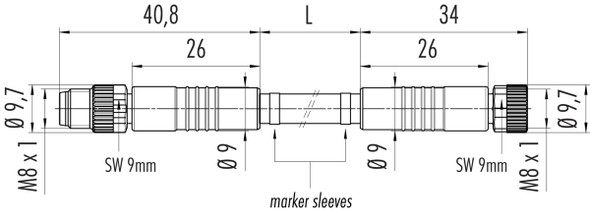 Binder 77-3406-3405-20003-0030 M8 Connecting cable male cable connector - female cable connector, Contacts: 3, unshielded, moulded on the cable, IP67/IP69K, UL, PVC, grey, 3 x 0.34 mm², 0.3 m