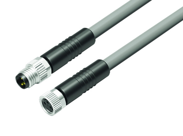 Binder 77-3406-3405-20003-0100 M8 Connecting cable male cable connector - female cable connector, Contacts: 3, unshielded, moulded on the cable, IP67/IP69K, UL, PVC, grey, 3 x 0.34 mm², 1 m | American Cable Assemblies