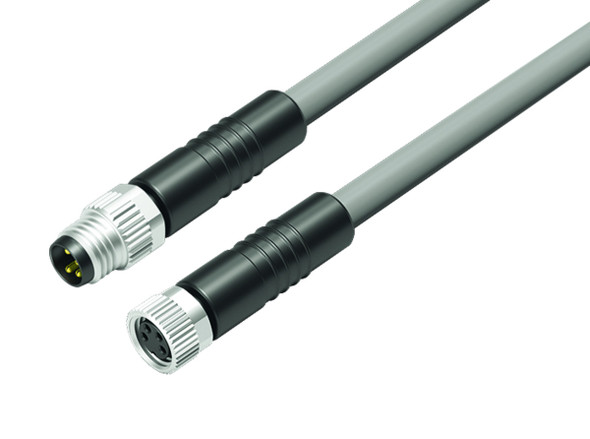 Binder 77-3406-3405-20004-0030 M8 Connecting cable male cable connector - female cable connector, Contacts: 4, unshielded, moulded on the cable, IP67/IP69K, UL, PVC, grey, 4 x 0.34 mm², 0.3 m | American Cable Assemblies