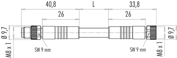 Binder 77-3406-3405-20004-0100 M8 Connecting cable male cable connector - female cable connector, Contacts: 4, unshielded, moulded on the cable, IP67/IP69K, UL, PVC, grey, 4 x 0.34 mm², 1 m