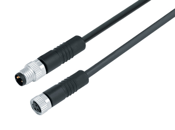 Binder 77-3406-3405-30003-0030 M8 Connecting cable male cable connector - female cable connector, Contacts: 3, unshielded, moulded on the cable, IP67/IP69K, UL, TPE, black, 3 x AWG 22, 0.3 m | American Cable Assemblies