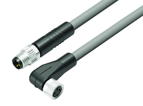 Binder 77-3408-3405-20003-0030 M8 Connecting cable male cable connector - female angled connector, Contacts: 3, unshielded, moulded on the cable, IP67/IP69K, UL, PVC, grey, 3 x 0.34 mm², 0.3 m | American Cable Assemblies