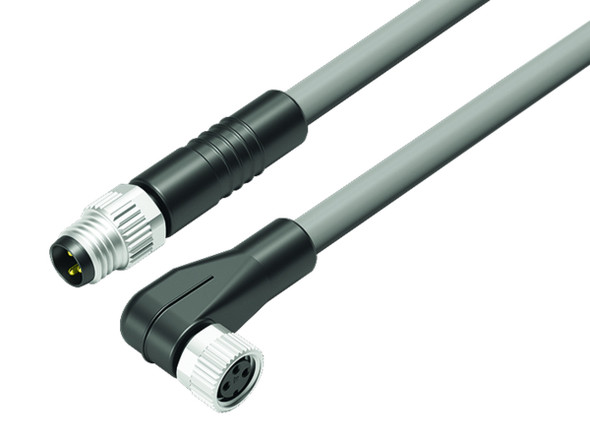 Binder 77-3408-3405-20003-0060 M8 Connecting cable male cable connector - female angled connector, Contacts: 3, unshielded, moulded on the cable, IP67/IP69K, UL, PVC, grey, 3 x 0.34 mm², 0.6 m | American Cable Assemblies