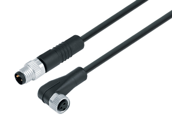 Binder 77-3408-3405-30004-0500 M8 Connecting cable male cable connector - female angled connector, Contacts: 4, unshielded, moulded on the cable, IP67, UL, TPE, black, 4 x AWG 22, 5 m | American Cable Assemblies