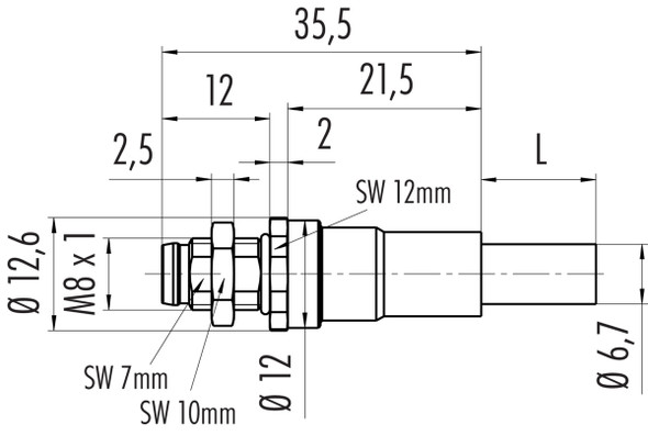 Binder 70-3421-005-04 M8 Male panel mount connector, Contacts: 4, shielded, with cable assembled, IP67, Ethernet, PUR, green, 4 x AWG 22, 0.5 m