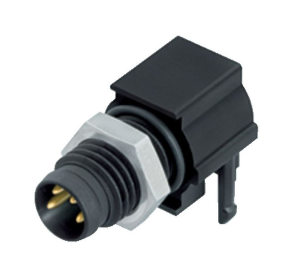 Binder 99-3403-282-03 M8 Male angled panel mount connector, Contacts: 3, unshielded, THR, IP67, UL, front fastened | American Cable Assemblies