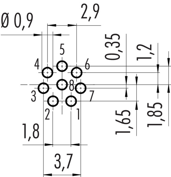 Binder 86-6518-1100-00008 M8 Female panel mount connector, Contacts: 8, unshielded, THT, IP67, M12x1,0, front fastened