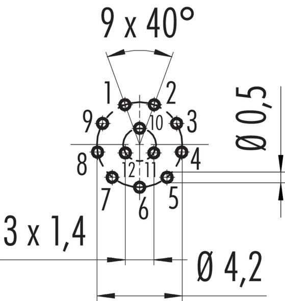 Binder 86-6518-1100-00012 M8 Female panel mount connector, Contacts: 12, unshielded, THT, IP67, screwable from the front