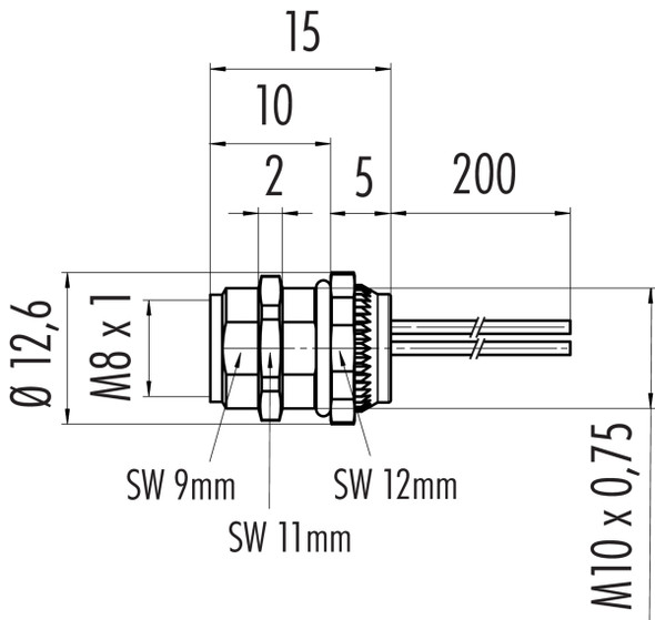 Binder 76-6618-1111-00003-0200 M8 Female panel mount connector, Contacts: 3, unshielded, single wires, IP67, UL, M10x0,75, front fastened