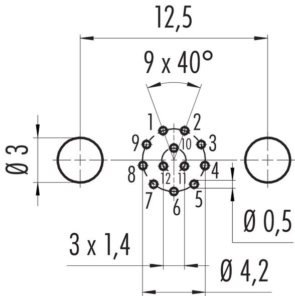 Binder 86-6618-1120-00012 M8 Female panel mount connector, Contacts: 12, shieldable, THT, IP67, screwable from the front