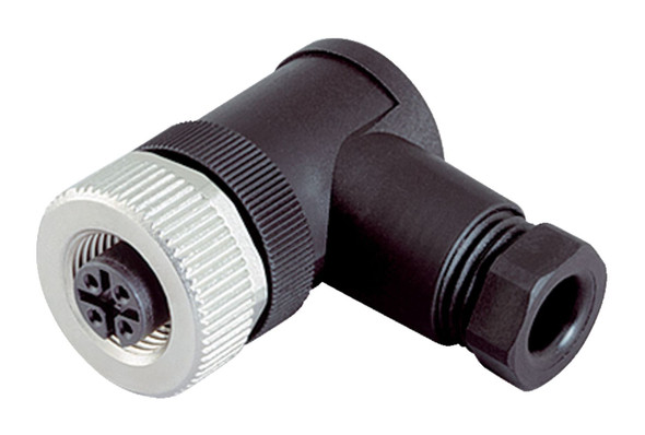 Binder 99-0530-52-04 M12-A Female angled connector, Contacts: 4, 6.0-8.0 mm, unshielded, crimping (Crimp contacts must be ordered separately), IP67, UL | American Cable Assemblies