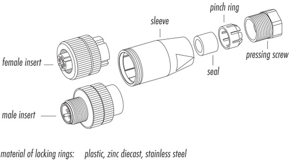 Binder 99-0429-282-04 M12-A Male cable connector, Contacts: 4, 6.0-8.0 mm, unshielded, screw clamp, IP67, UL