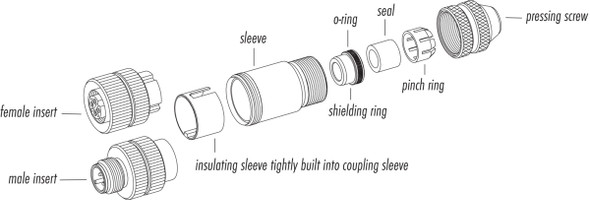 Binder 99-1437-914-05 M12-A Male cable connector, Contacts: 5, 8.0-10.0 mm, shieldable, screw clamp, IP67, UL