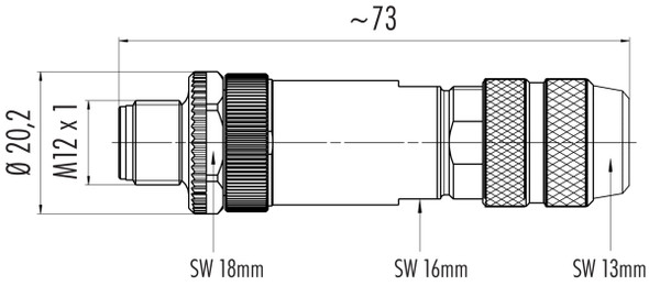 Binder 99-1433-814-04 M12-A Male cable connector, Contacts: 4, 5.0-8.0 mm, shieldable, crimping (Crimp contacts must be ordered separately), IP67, UL