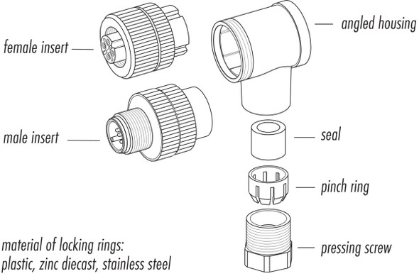 Binder 99-0429-52-04 M12-A Male angled connector, Contacts: 4, 6.0-8.0 mm, unshielded, screw clamp, IP67, UL