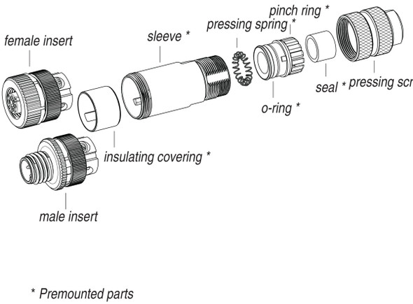 Binder 99-1488-814-08 M12-A Female cable connector, Contacts: 8, 5.0-8.0 mm, shieldable, screw clamp, IP67, UL