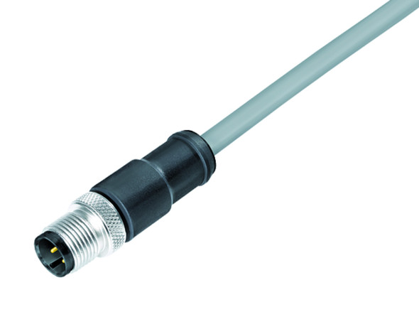 Binder 77-3529-0000-20704-0200 M12-A Male cable connector, Contacts: 4, shielded, moulded on the cable, IP67, UL, PVC, grey, 4 x 0.34 mm², 2 m | American Cable Assemblies