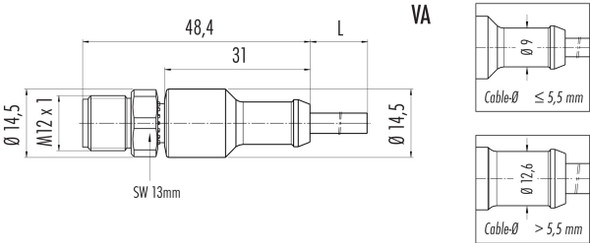 Binder 77-3729-0000-50004-1000 M12-A Male cable connector, Contacts: 4, unshielded, moulded on the cable, IP69K, UL, PUR, black, 4 x 0.34 mm², stainless steel, 10 m