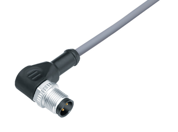 Binder 77-3427-0000-20005-0500 M12-A Male angled connector, Contacts: 5, unshielded, moulded on the cable, IP69K, UL, PVC, grey, 5 x 0.34 mm², 5 m | American Cable Assemblies