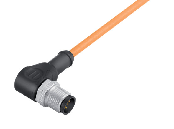 Binder 77-3427-0000-80005-1000 M12-A Male angled connector, Contacts: 5, unshielded, moulded on the cable, IP68, UL, PUR, orange, 5 x 0.34 mm², for welding applications, 10 m | American Cable Assemblies