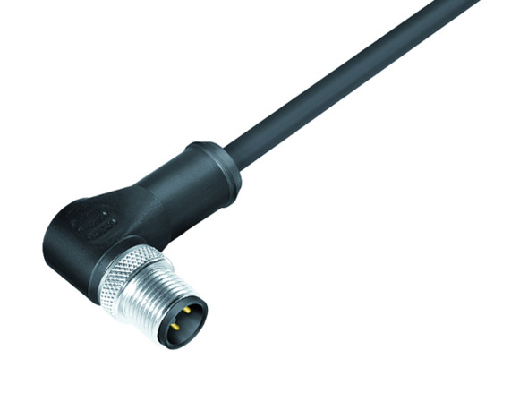 Binder 77-3527-0000-50703-0500 M12-A Male angled connector, Contacts: 3, shielded, moulded on the cable, IP67, UL, PUR, black, 3 x 0.34 mm², 5 m | American Cable Assemblies