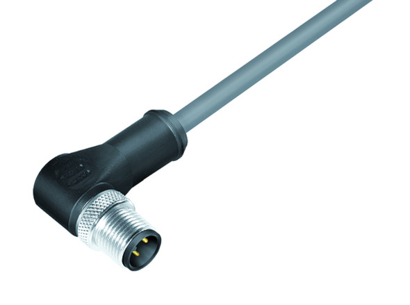 Binder 77-3527-0000-20704-0200 M12-A Male angled connector, Contacts: 4, shielded, moulded on the cable, IP67, UL, PVC, grey, 4 x 0.34 mm², 2 m | American Cable Assemblies