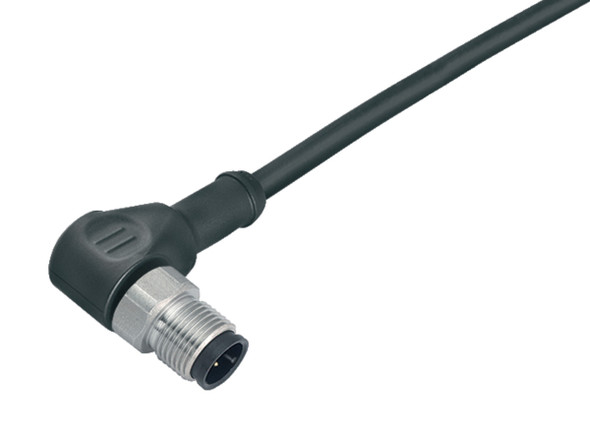 Binder 77-3727-0000-50003-0500 M12-A Male angled connector, Contacts: 3, unshielded, moulded on the cable, IP69K, UL, PUR, black, 3 x 0.34 mm², stainless steel, 5 m | American Cable Assemblies