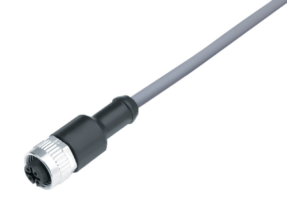 Binder 77-3430-0000-20004-0500 M12-A Female cable connector, Contacts: 4, unshielded, moulded on the cable, IP69K, UL, PVC, grey, 4 x 0.34 mm², 5 m | American Cable Assemblies