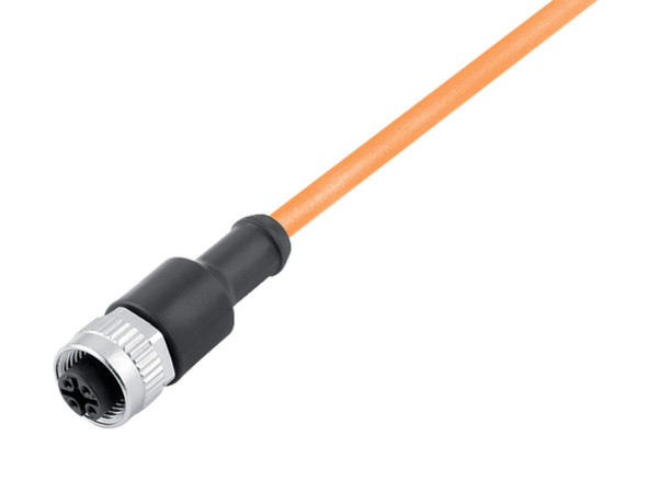 Binder 77-3430-0000-80004-0500 M12-A Female cable connector, Contacts: 4, unshielded, moulded on the cable, IP68, UL, PUR, orange, 4 x 0.34 mm², for welding applications, 5 m | American Cable Assemblies