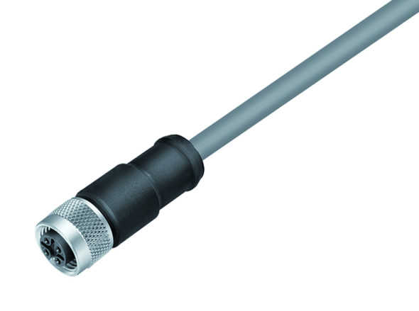 Binder 77-3530-0000-20704-1000 M12-A Female cable connector, Contacts: 4, shielded, moulded on the cable, IP67, UL, PVC, grey, 4 x 0.34 mm², 10 m | American Cable Assemblies