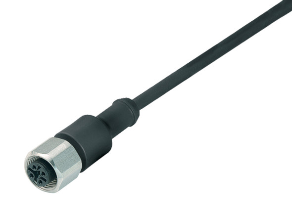 Binder 77-3730-0000-50005-0200 M12-A Female cable connector, Contacts: 5, unshielded, moulded on the cable, IP69K, UL, PUR, black, 5 x 0.34 mm², stainless steel, 2 m | American Cable Assemblies