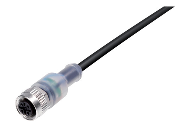 Binder 77-3630-0000-50003-0500 M12-A Female cable connector, Contacts: 3, unshielded, moulded on the cable, IP69K, UL, PUR, black, 3 x 0.34 mm², with LED PNP closer, 5 m | American Cable Assemblies