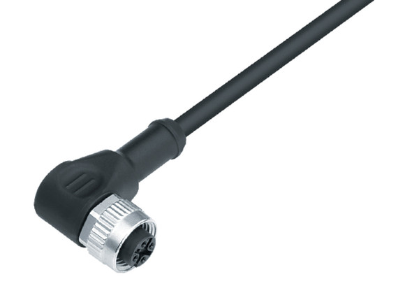 Binder 77-3434-0000-50005-0500 M12-A Female angled connector, Contacts: 5, unshielded, moulded on the cable, IP69K, UL, PUR, black, 5 x 0.34 mm², 5 m | American Cable Assemblies