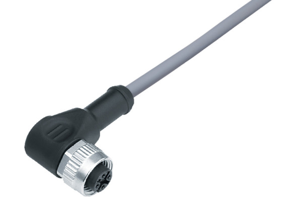 Binder 77-3434-0000-20004-0200 M12-A Female angled connector, Contacts: 4, unshielded, moulded on the cable, IP69K, UL, PVC, grey, 4 x 0.34 mm², 2 m | American Cable Assemblies