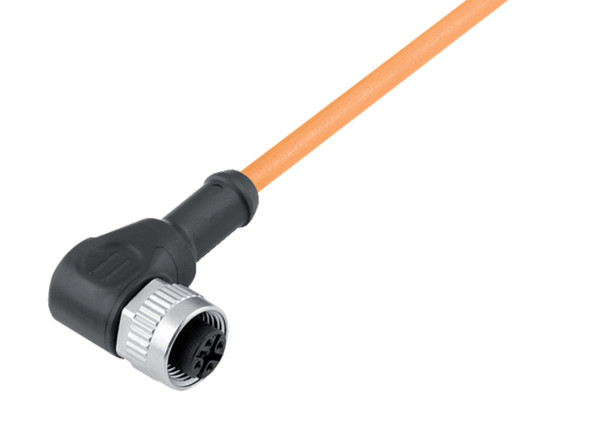 Binder 77-3434-0000-80003-0200 M12-A Female angled connector, Contacts: 3, unshielded, moulded on the cable, IP68, UL, PUR, orange, 3 x 0.34 mm², for welding applications, 2 m | American Cable Assemblies