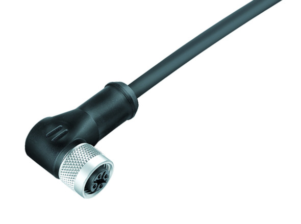 Binder 77-3534-0000-50704-0200 M12-A Female angled connector, Contacts: 4, shielded, moulded on the cable, IP67, UL, PUR, black, 4 x 0.34 mm², 2 m | American Cable Assemblies